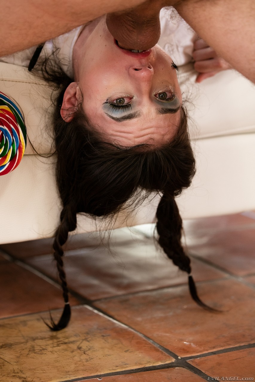 young looking girl lucie cline gets endures facial abuse in braided pigtails
