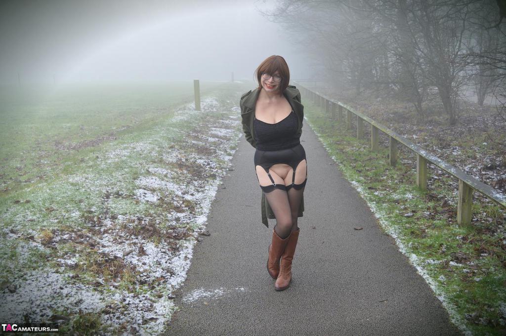 amateur woman barby slut exposes herself at a waterfront park on a foggy day